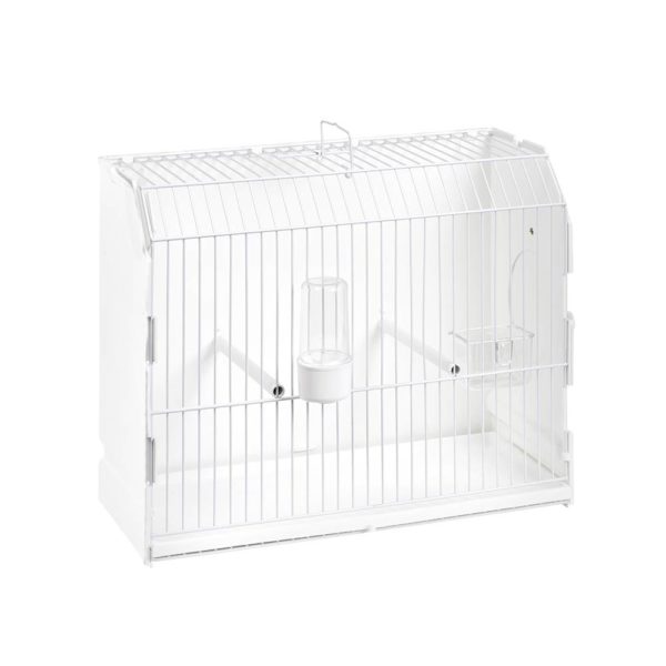 White exhibition cage with side door